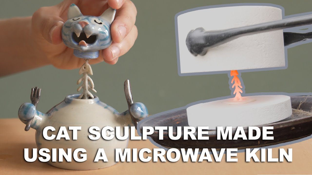 Finishing a cat sculpture using a microwave kiln!