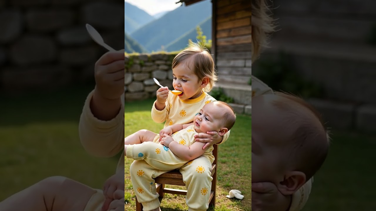 Gently holding their 3-month-old sibling across their lap