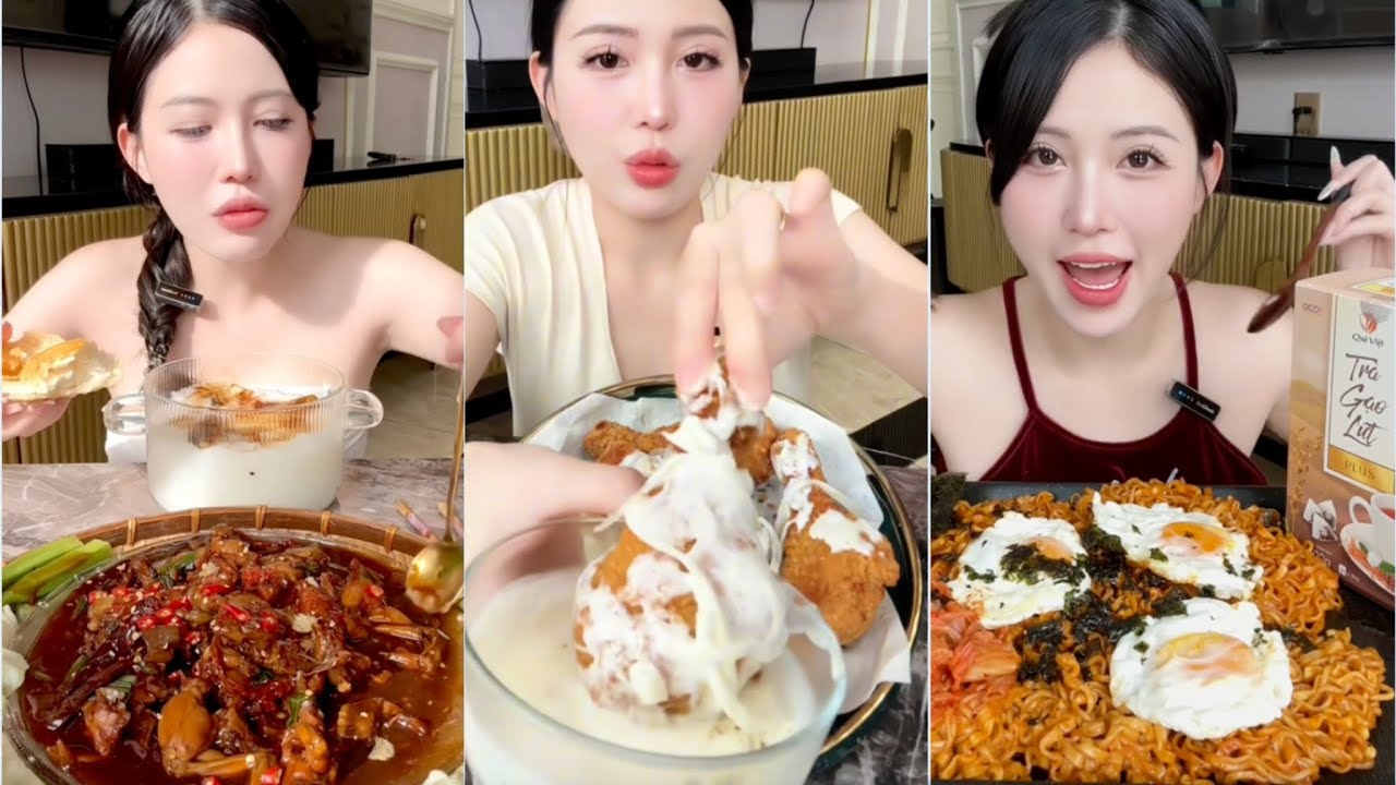 🐰VY XINH ĐẸP MUKBANG GÀ SỐT KEM HÀNH 🍄‍🟫CHÁO ẾCH NGON MẮT QUÁ 🍛|Nhà Của Sou🌥