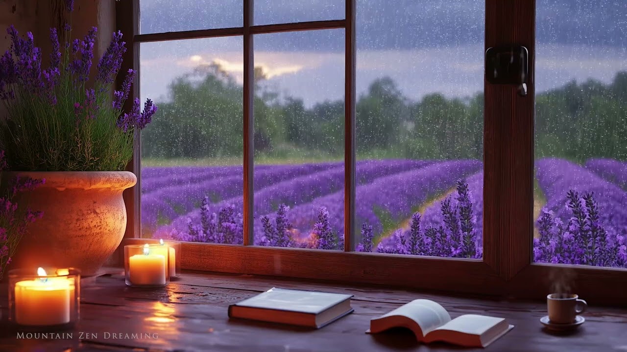 Cozy Lavender Cottage Surrounded by Blooming Field - Soft Rain and Nature Sounds for Deep Relaxation