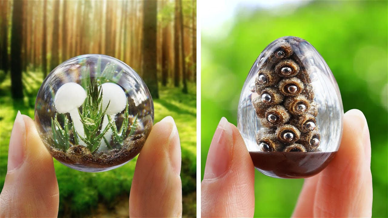 FAIRY PENDANTS MADE FROM DRIED PLANTS AND EPOXY RESIN (Polymer clay mushrooms)