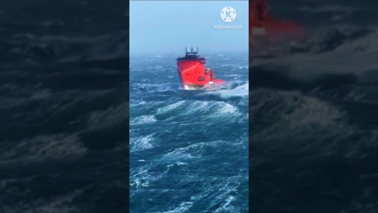 A supply boat is fighting with huge waves in the North Sea 🌊🌊 #shorts #northsea #roughsea #trending