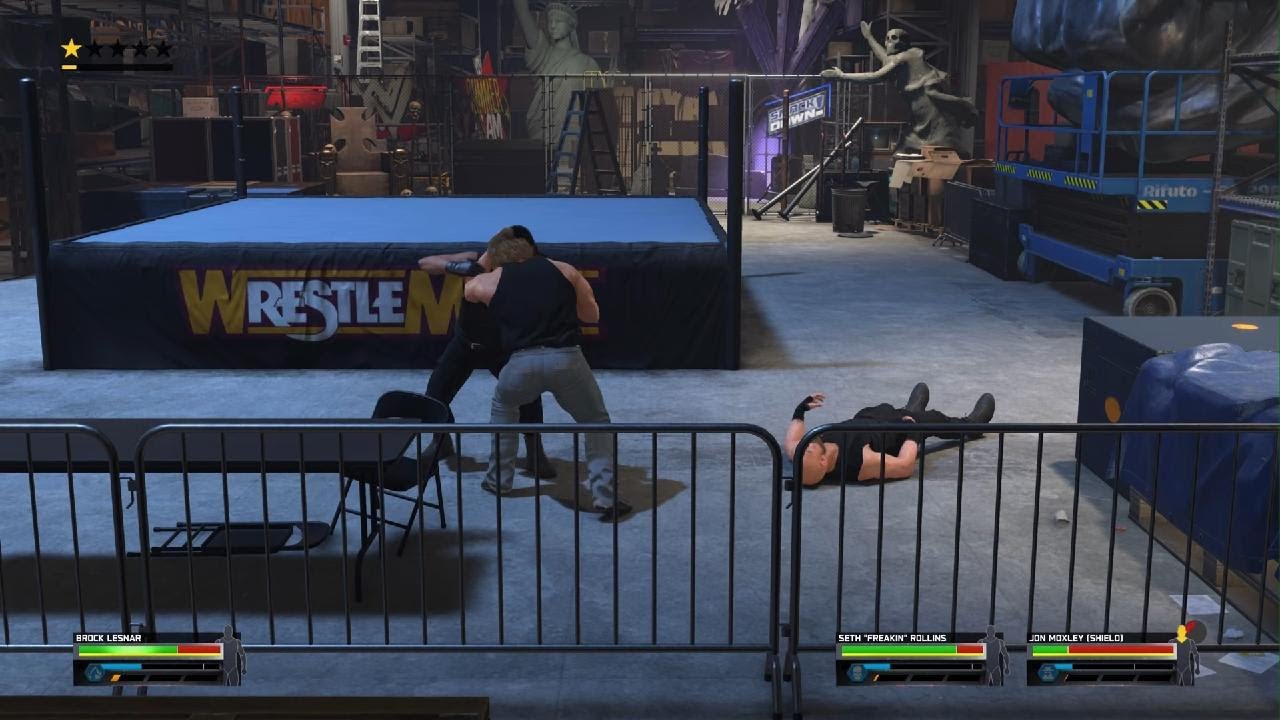 WWE 2K25 The Shield Moxley and Rollins going after Lesnar