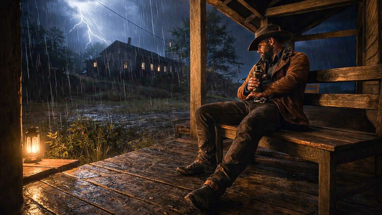 Arthur Sitting Quietly Under the Porch Enjoying the Lonely Rainy Night | RDR2 ASMR