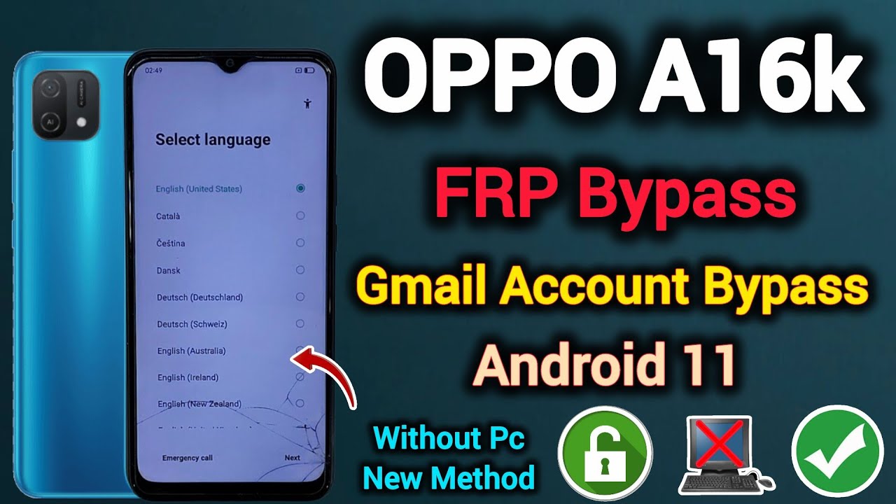 Oppo A16k (CPH2349) || FRP Bypass || Gmail Account Bypass || Android 11 || New Method || Without Pc.