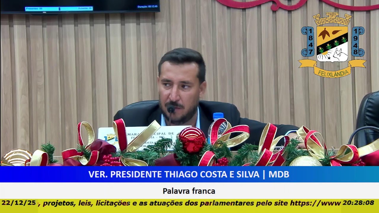 Reunião Ordinária (22/12/2025) Câmara Municipal de Felixlandia