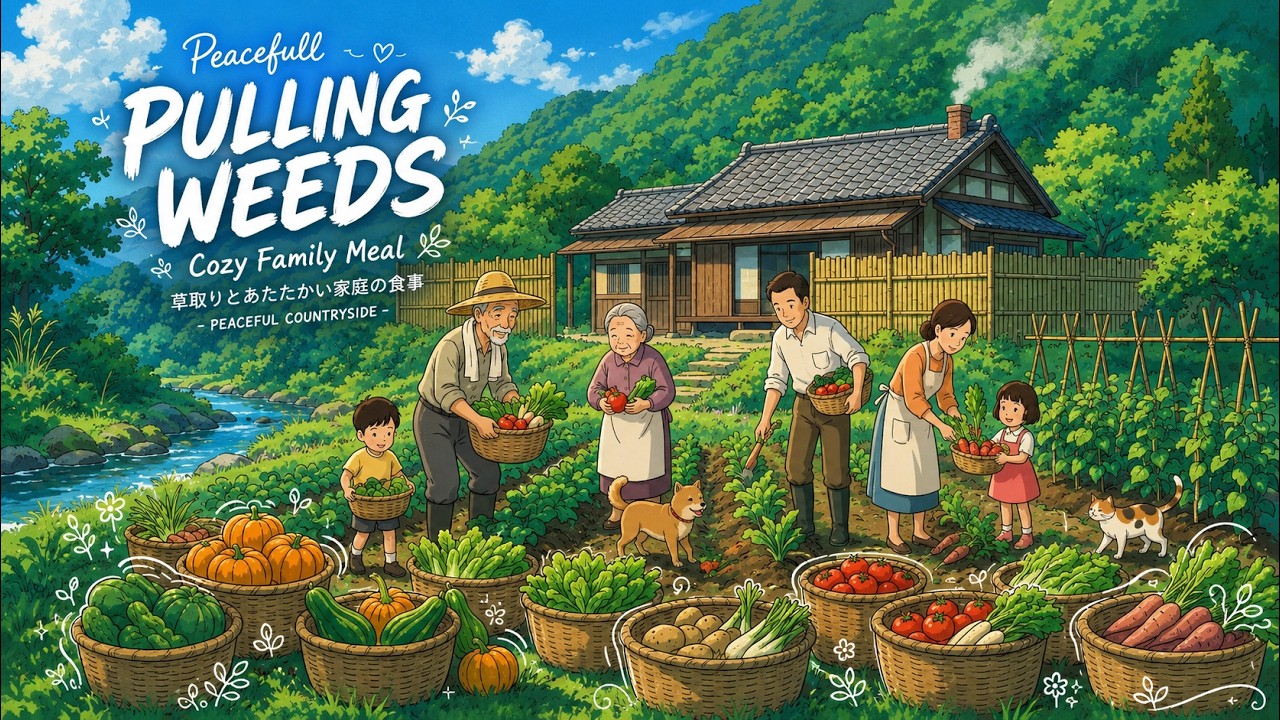Peaceful Countryside Life:Pulling Weeds in the Rice Field & Cooking a Cozy Family Meal|Ghibli-Style