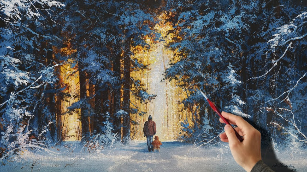 How To Painting A Winter Landscape | Acrylic Painting by Maria Yushkevich