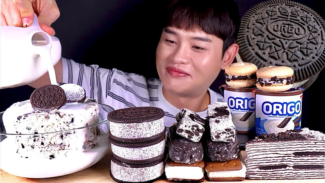 ASMR 오레오파티🔲오레오 아이스크림 쿠키오 크레이프 오레오케이크 우유말먹방~!! Oreo Party Oreo Ice Cream Cake Crepe Macaron MuKBang~!