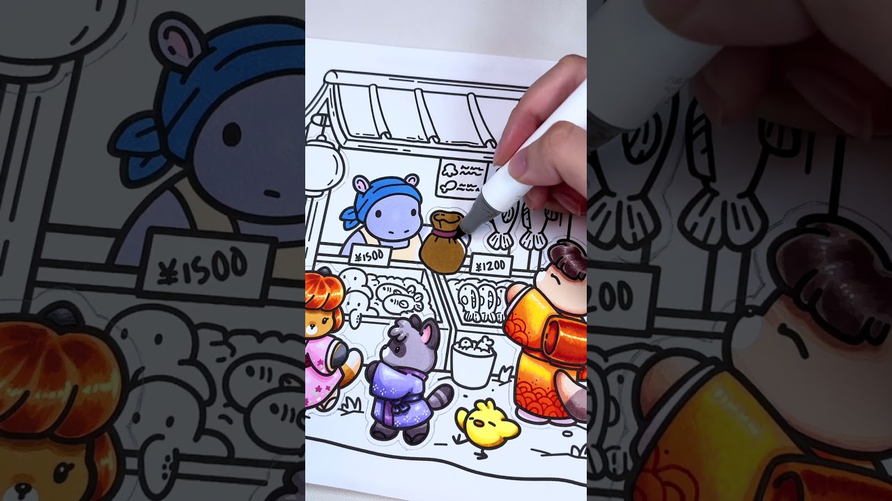 🐟 Fish Market Sticker Effect | Cozy Japan Coloring Book by Jade Summer