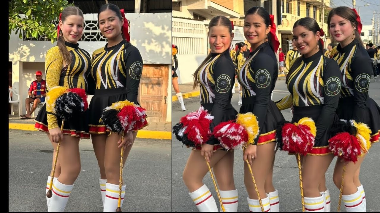 ✅🛑Hermosa banda musical y bastoneras ✳️❤️ #bastoneras #desfile #baile 