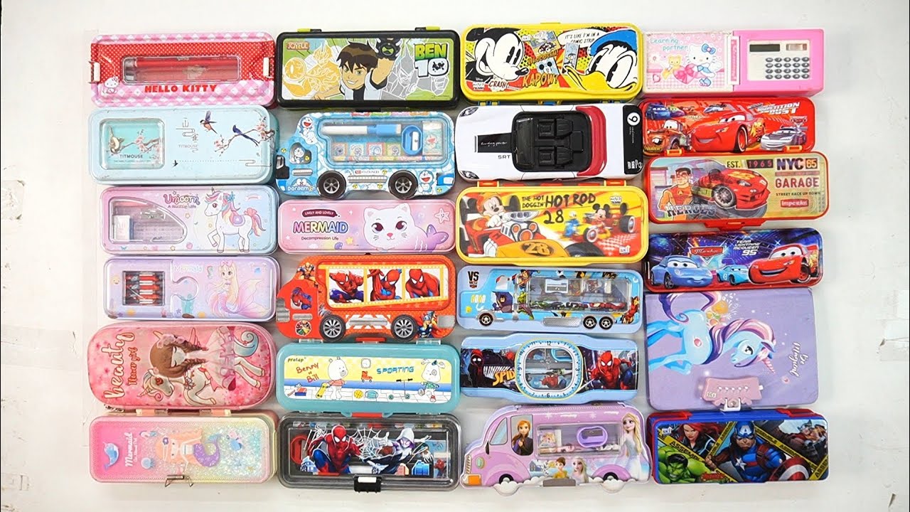 cute unicorn stationery collection 💋 geometry, hello kitty, pencil box, sharpener, eraser 