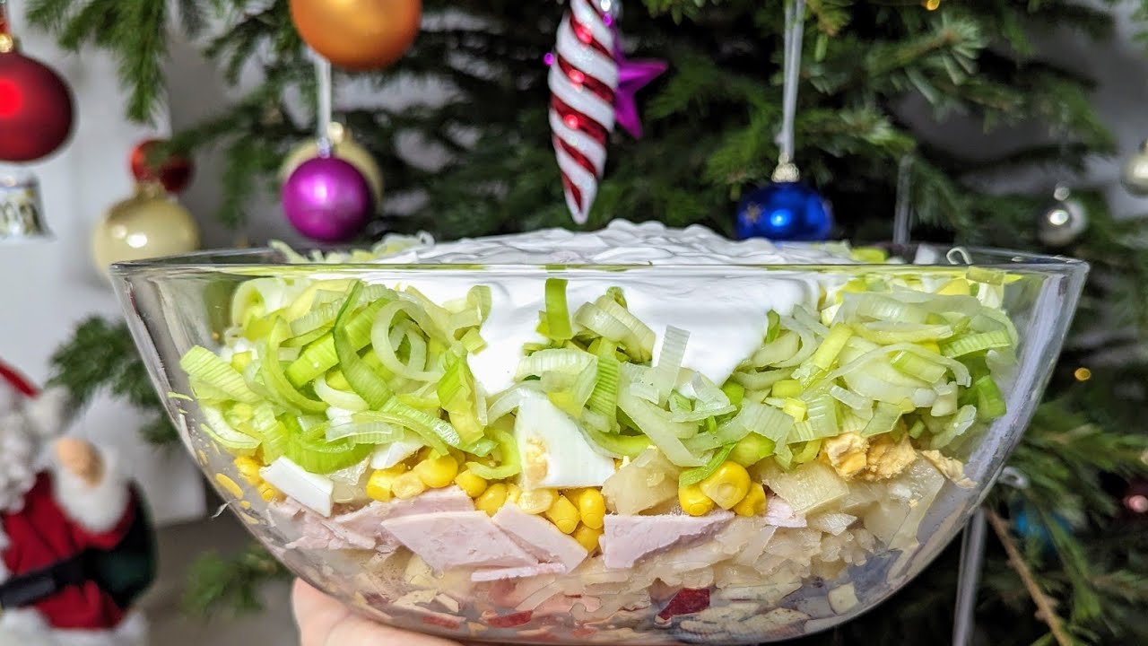 Schichtsalat zum Niederknien! Schnell, lecker und einfach! Salat mit Ananas, Schinken, Eiern