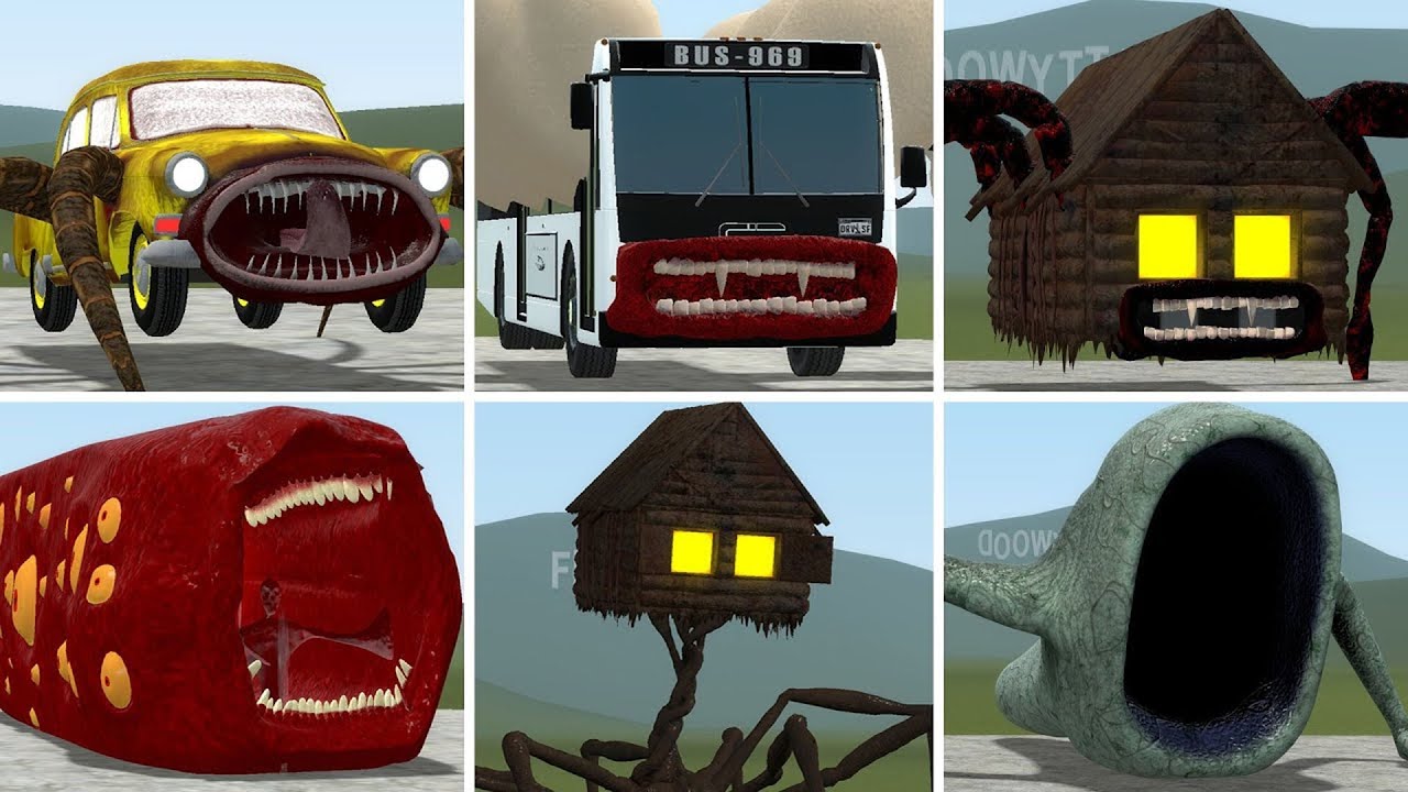 OLD AND NEW UPDATE: CAR EATER, BUS EATER BUILDING, THE BLOOP, HOUSE HEAD, TRAIN EATER IN GMOD !!