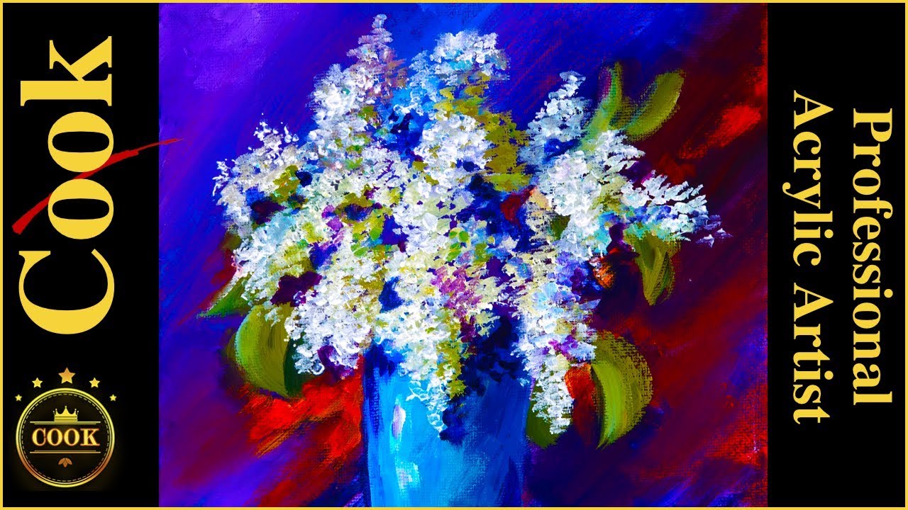 Easy Acrylic Lilacs and Blue Vase Painting Tutorial for Beginners