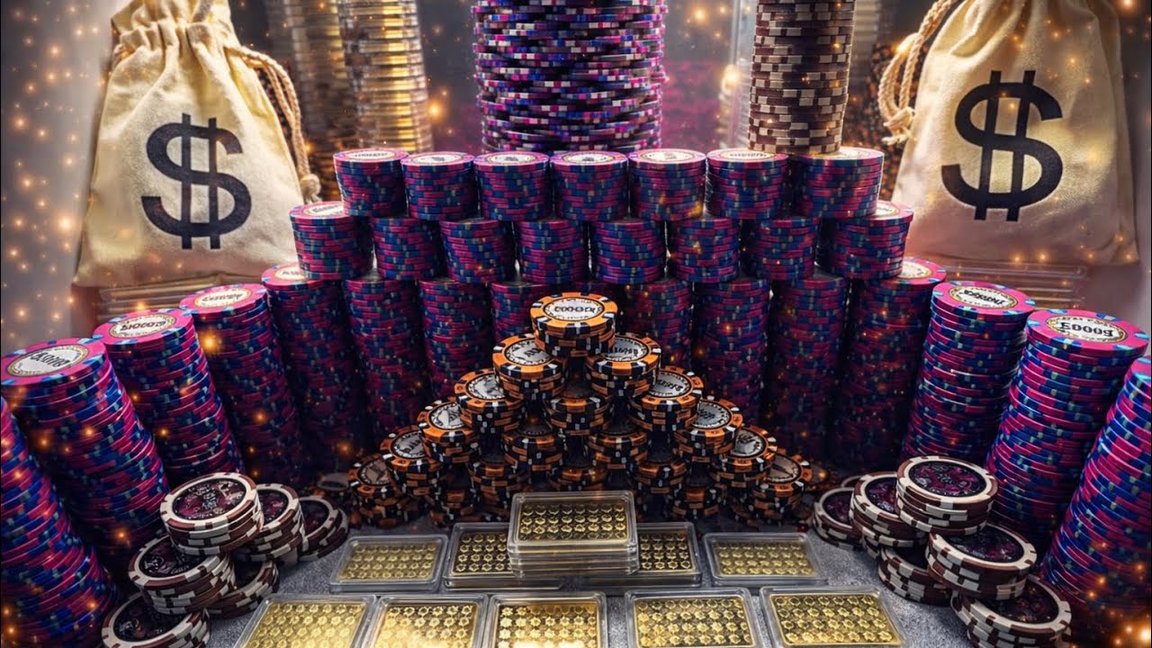 Massive poker chip wall, high limit coin pusher