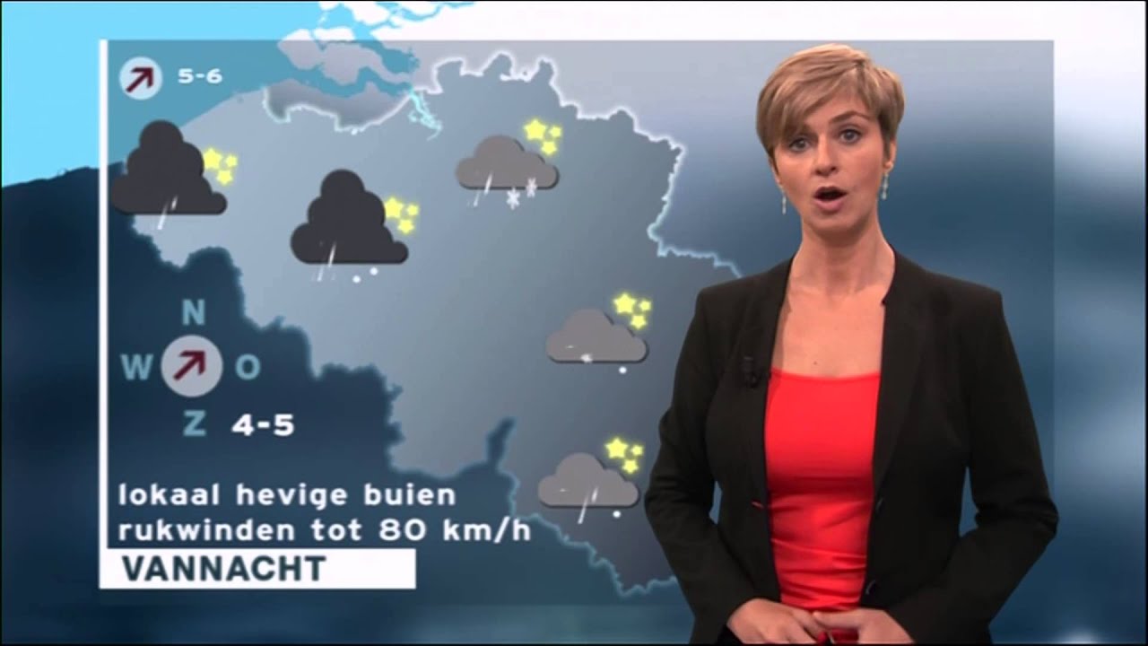 Weervrouw Sabine Hagedoren op 13 januari 2015 met weerbericht voor Vlaanderen