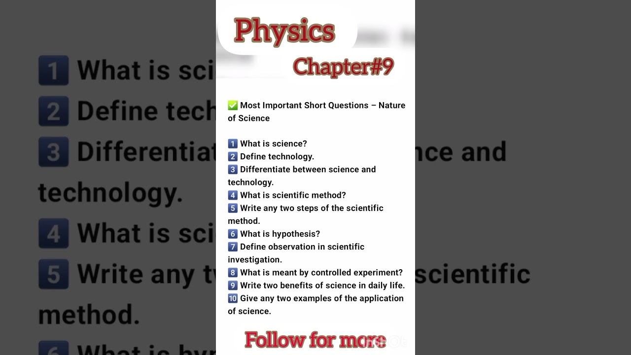 #9thclassphysics #chapter#9#mostimportantshortquestions#nature_of_science
