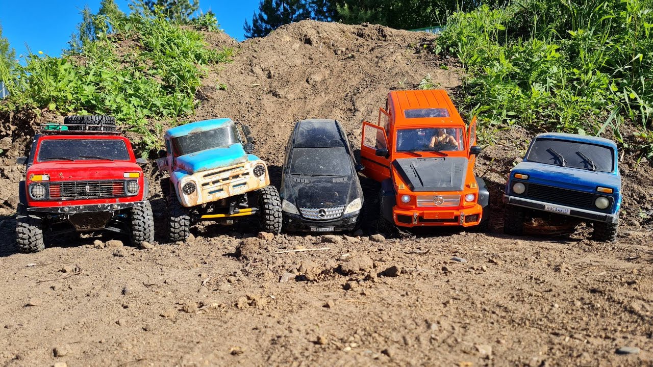 ВАЛЯТСЯ с горы все! ... Пять внедорожников и МОЩНЫЙ ПОДЪЕМ в гору ... RC OFFroad 4x4
