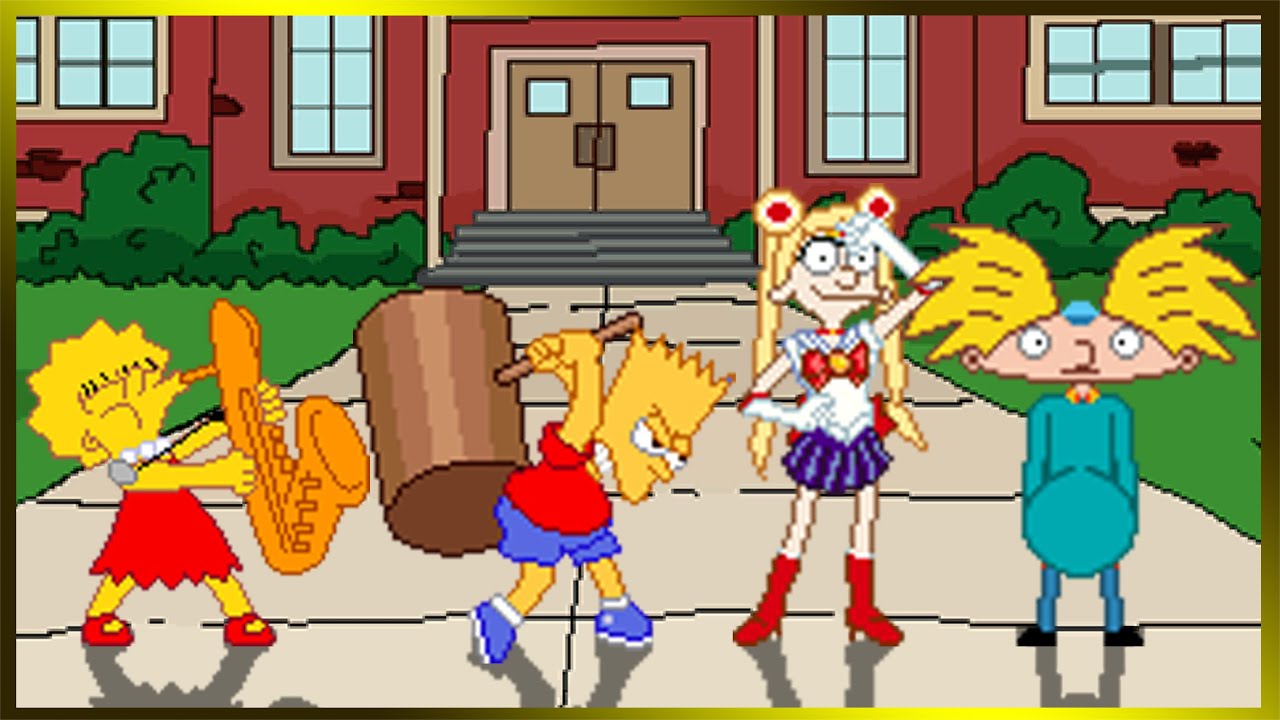 BART & LISA SIMPSON vs ARNOLD & HELGA PATAKI - MUGEN HIGH LEVEL FIGHT! #mugen #ikemengo #extras