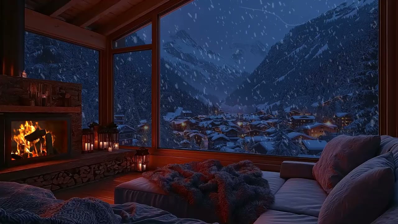 Tranquil Cabin Night ❄️ | Fireplace Sounds & Snowfall for Calm Sleep