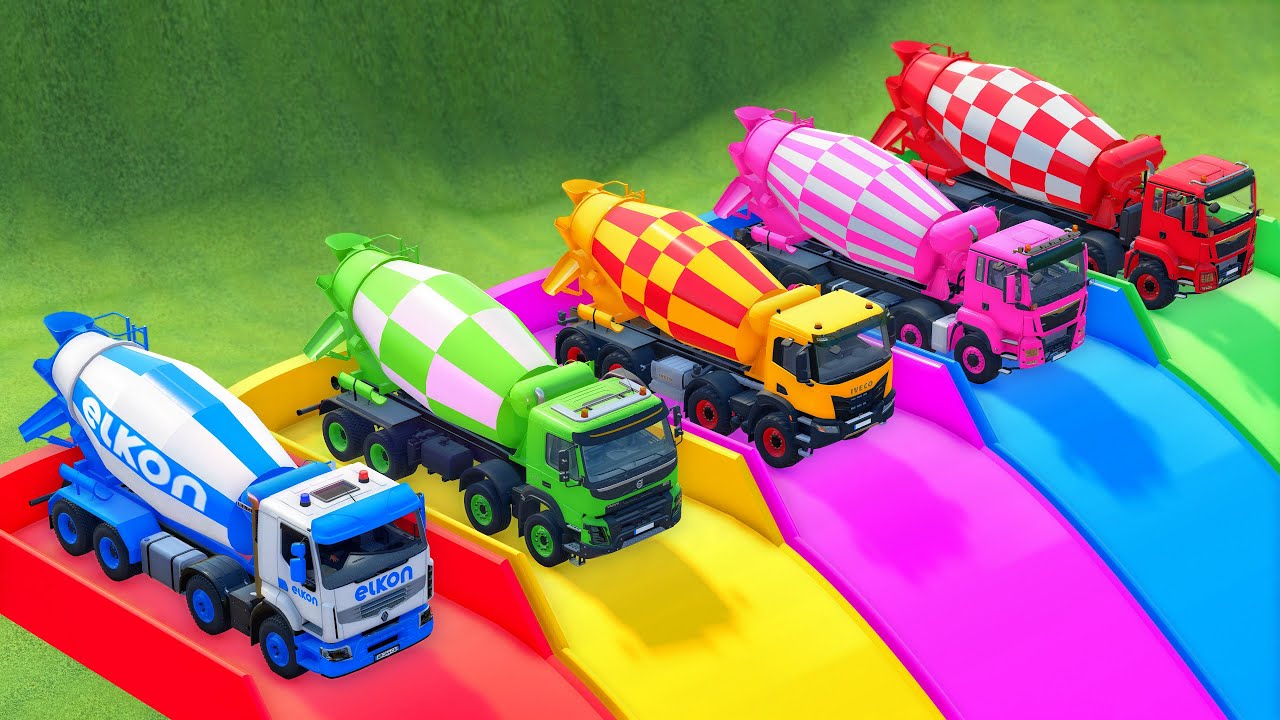 TRANSPORTING ALL COLOR MIXER TRUCK WITH DOUBLE FLATBED TRUCK, MERCEDES, MAN, SCANIA, KENWORTH ! FS22