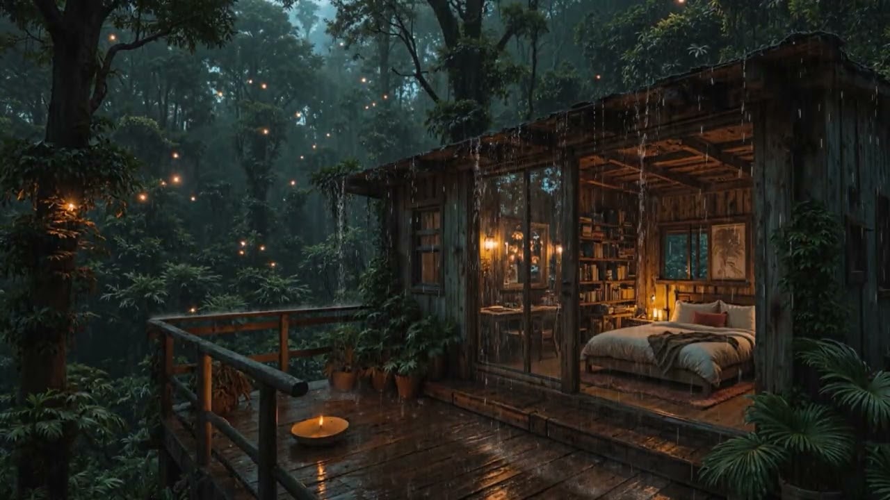 Soft Rain Falling on a Cozy Cabin Hidden in the Forest 🌧️🌲 | Calm Sounds for Sleep