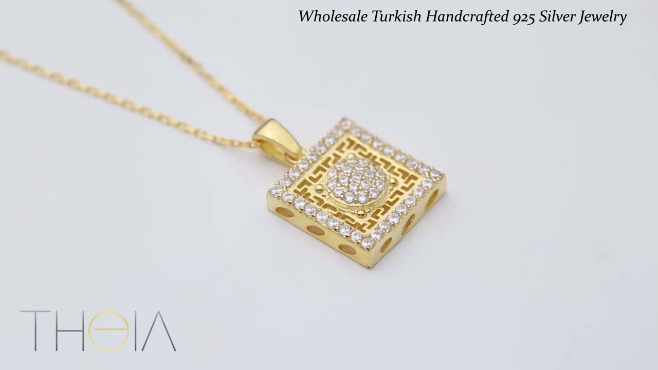 Clear CZ Square Geometric Charm Necklace Silver Jewelry
