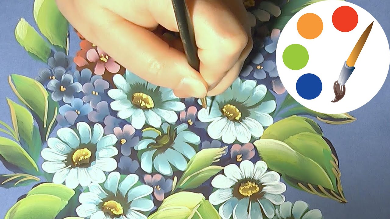 One Stroke, Paint a White daisies, Como dibujar  la manzanilla , irishkalia