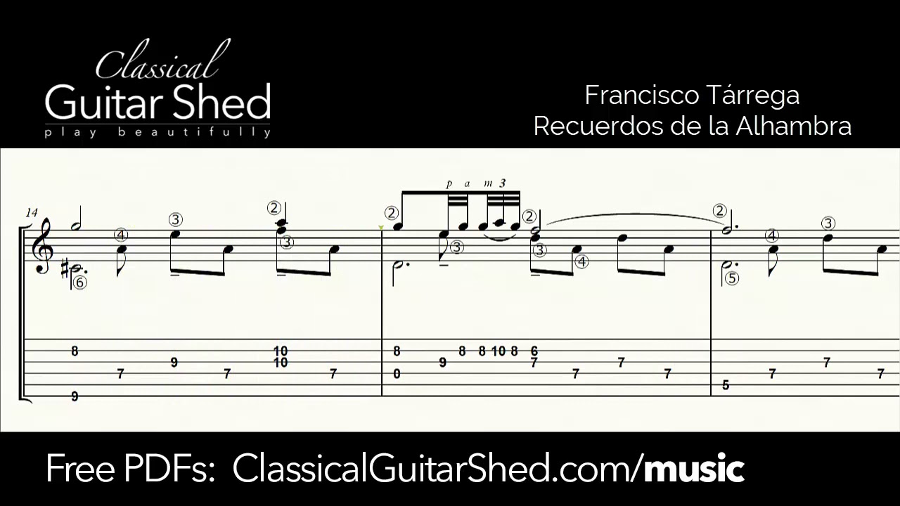 Tarrega: Recuerdos de la Alhambra - Free Sheet Music