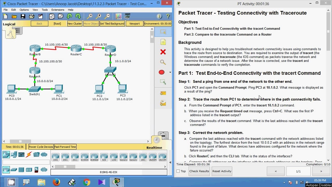 11.3.2.3 Packet Tracer - Test Connectivity with Traceroute