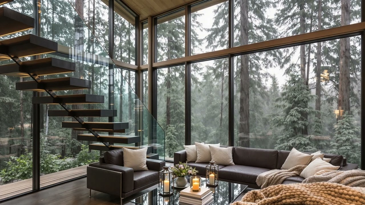 Pacific Northwest Forest Rain 🌲 Cozy Forest Living Room Ambience | 1.5 Hour of Peace