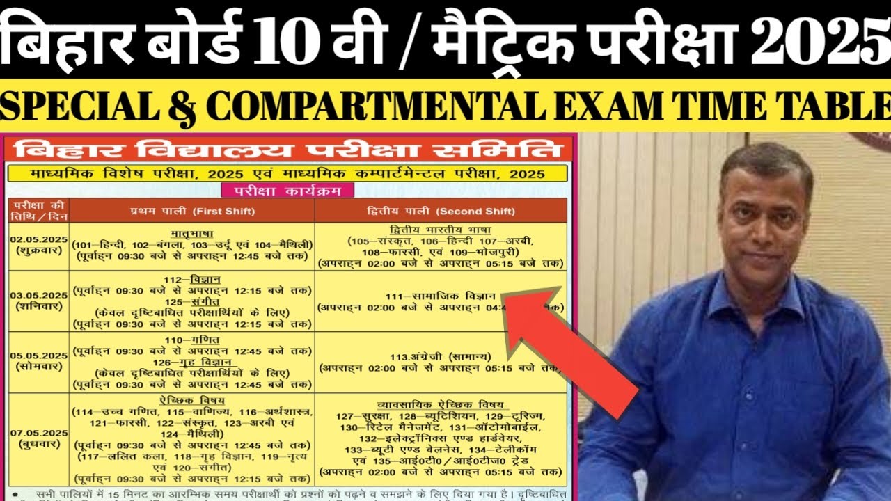 Bihar Board 10th Exam 2025 || 10th Special & Compartmental Exam Time Table || Exam Schedule 2025 ||