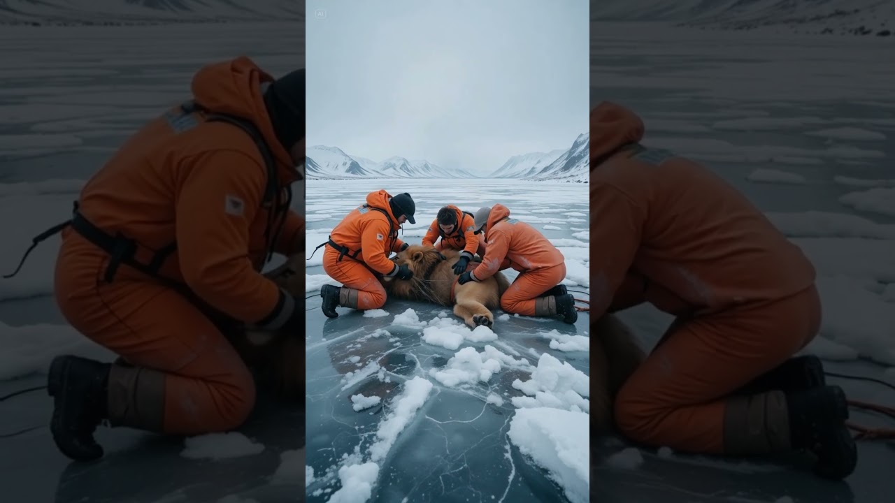 Heroic Ice Rescue &ndash; Team Saves Lion from Frozen Wilderness