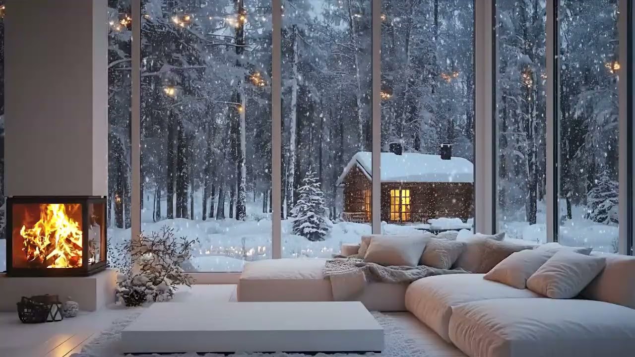 🔥❄️ Calm Piano and Fire Crackling | Snowy Evening Ambience | 3 Hours for Relax Calm Healing Focus