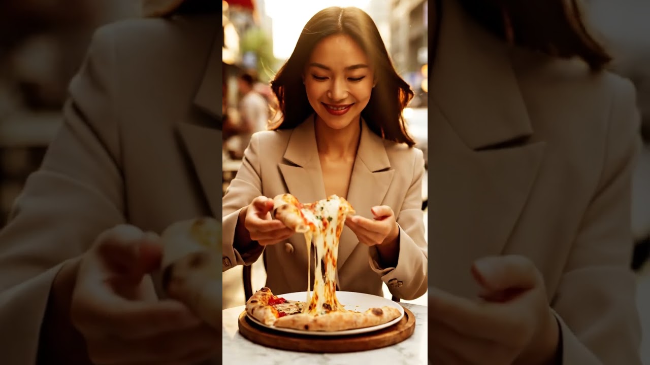 She Ate Pizza Like It&rsquo;s a Love Story 💫 #pizzamukbang #cinematicfood #shortvideo #shorts