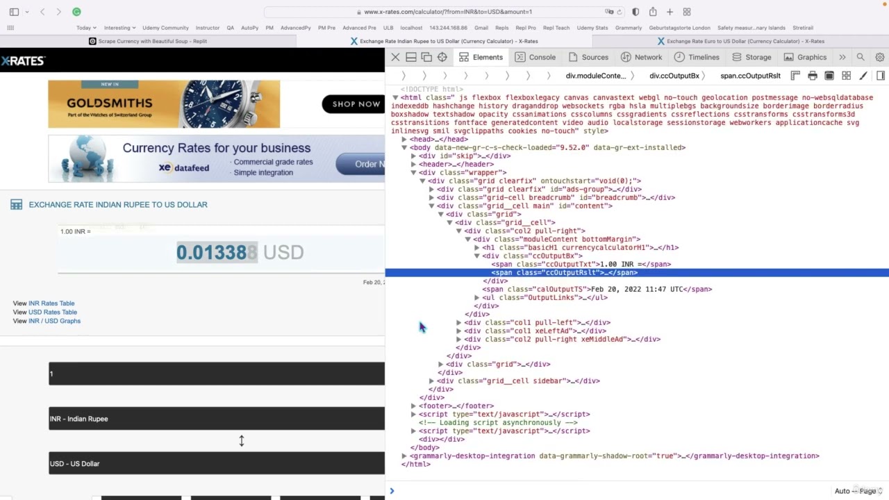 Scrape Real Time Currency Rate with Beautiful Soup using python