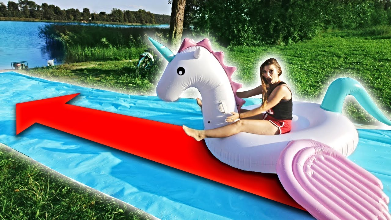 NAJWIEKSZY WATER SLIDE CHALLENGE DO JEZIORA *MOCNY WYPADEK*