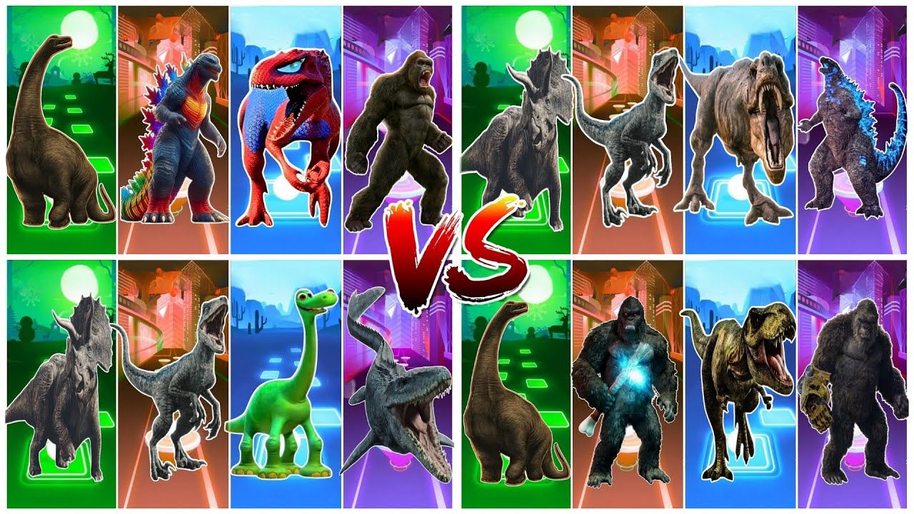 Brontosaurus 🦕 🆚 King Kong 🆚 Tyranosaurus 🆚 King Kong 🎶 Tiles Hop Edm Rush