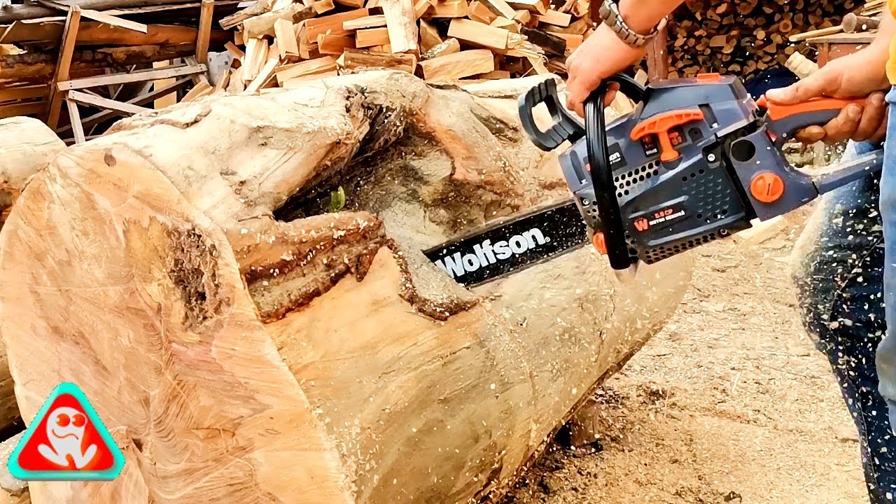 Drujba WOLFSON de 5,8 CP și bușteanul de 85 cm în diametru