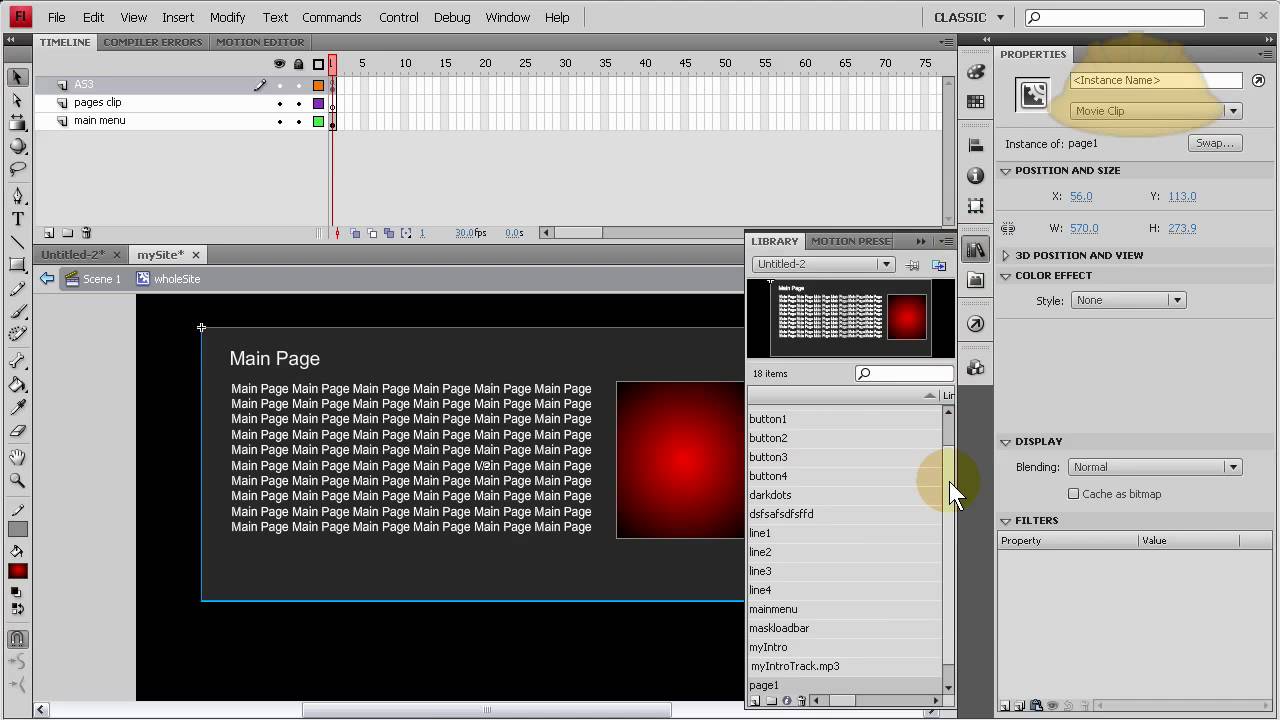 Part 2 Flash CS4 CS5 CS5.5 Website Intro and Dynamic Page Transitions Tutorial