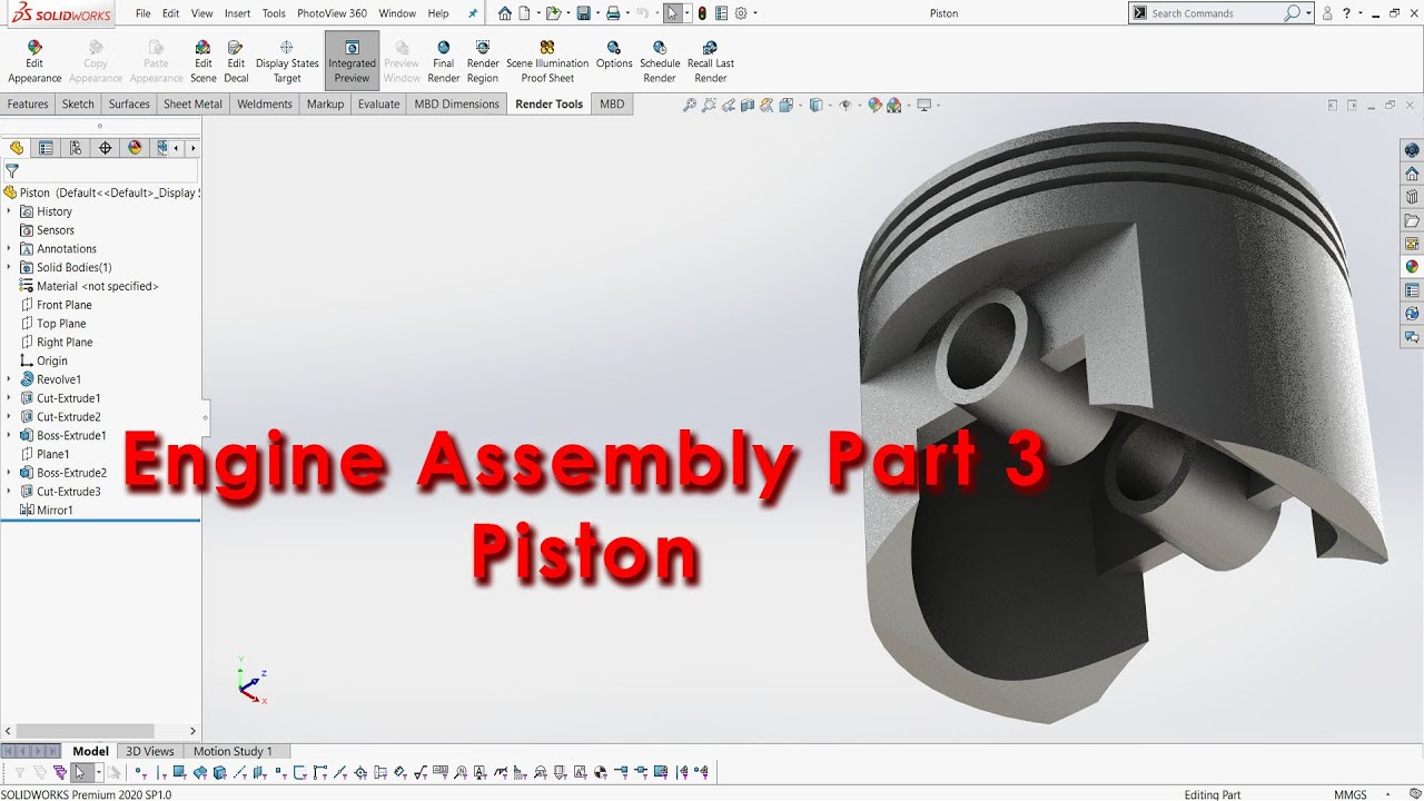 Engine Assembly Part 03 - Piston | SOLIDWORKS 2020 | Beginners Tutorial