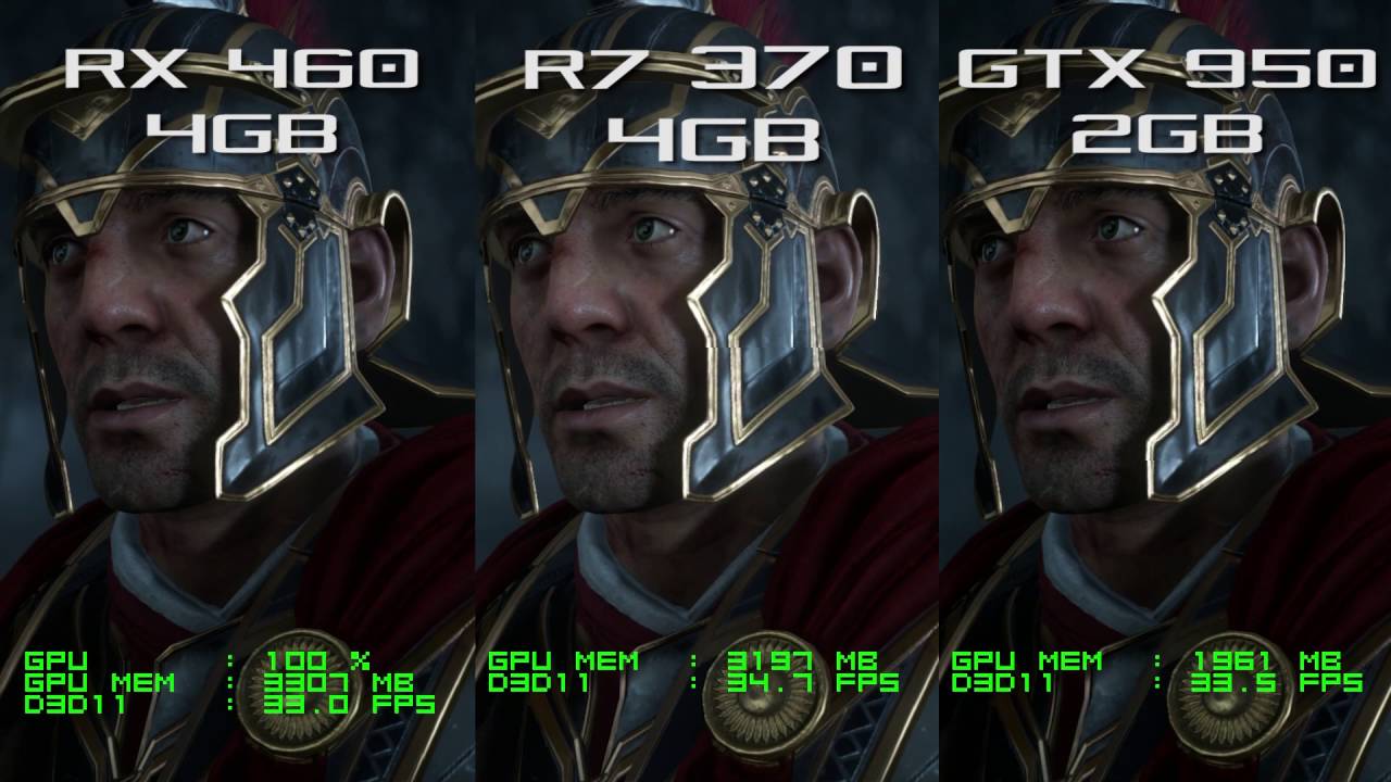 RX 460 NITRO vs R7 370 vs GTX 950 - Ryse: Son of Rome 1080p Frame Rate Test
