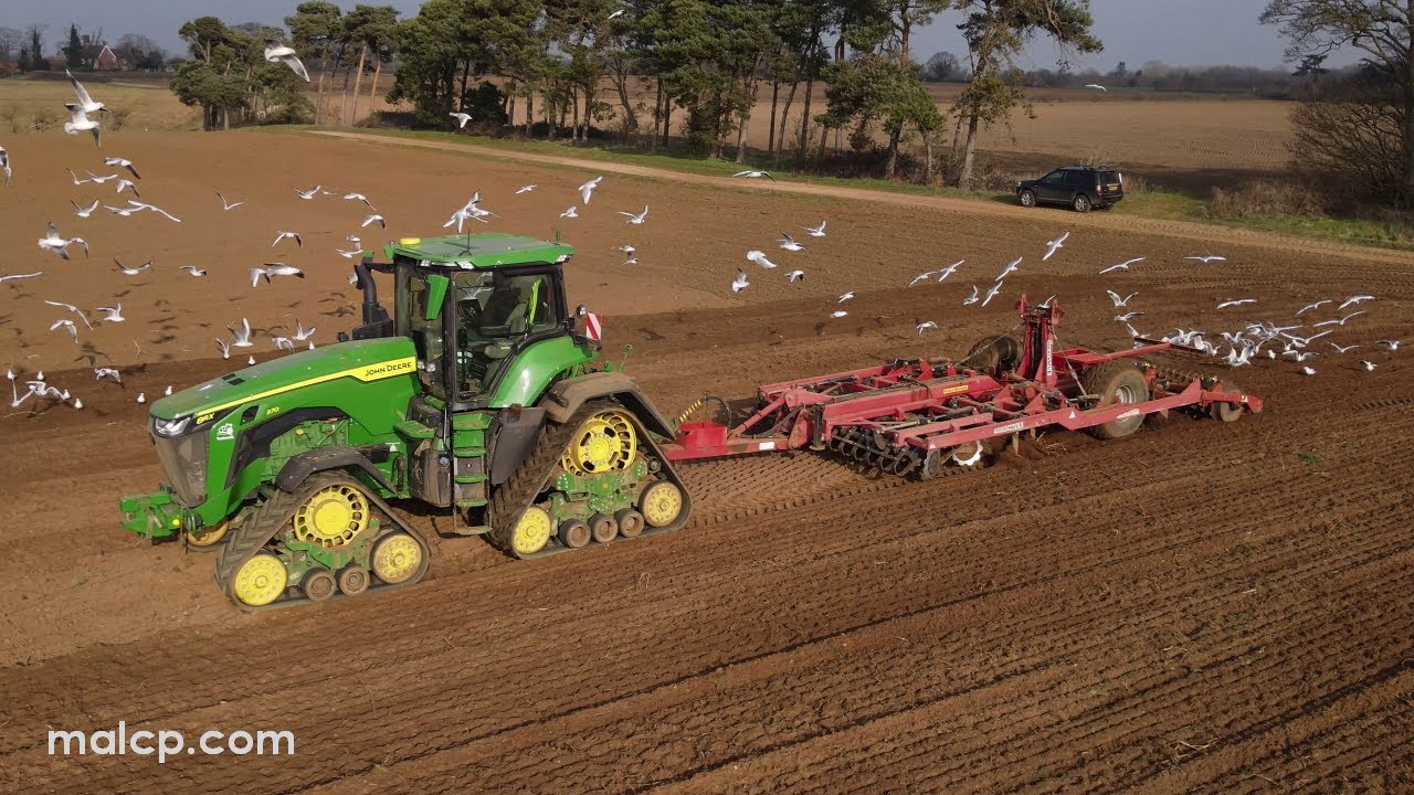 4Kᵁᴴᴰ John Deere 8RX 370 & a Keeble Brothers Progressive cultivator working in Farnham, Suffolk.
