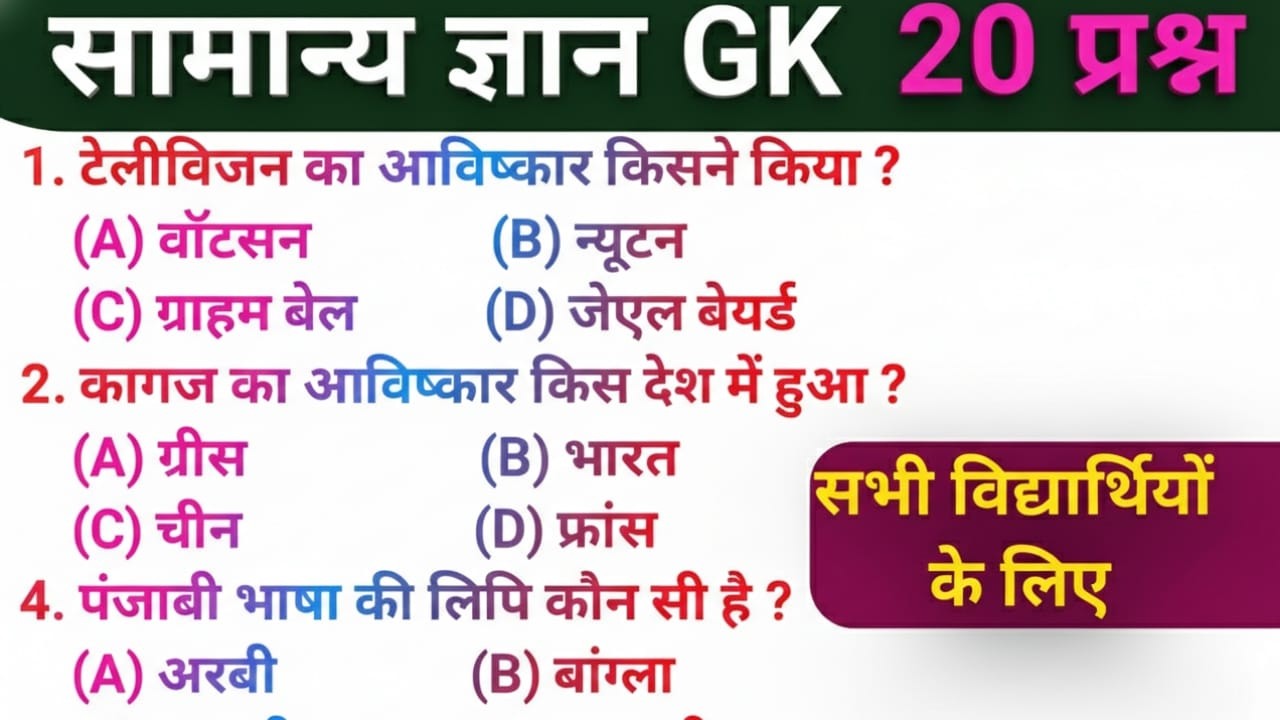 सामान्य ज्ञान || General Knowledge || Top 20 GK/GS Question || GK Quiz ||