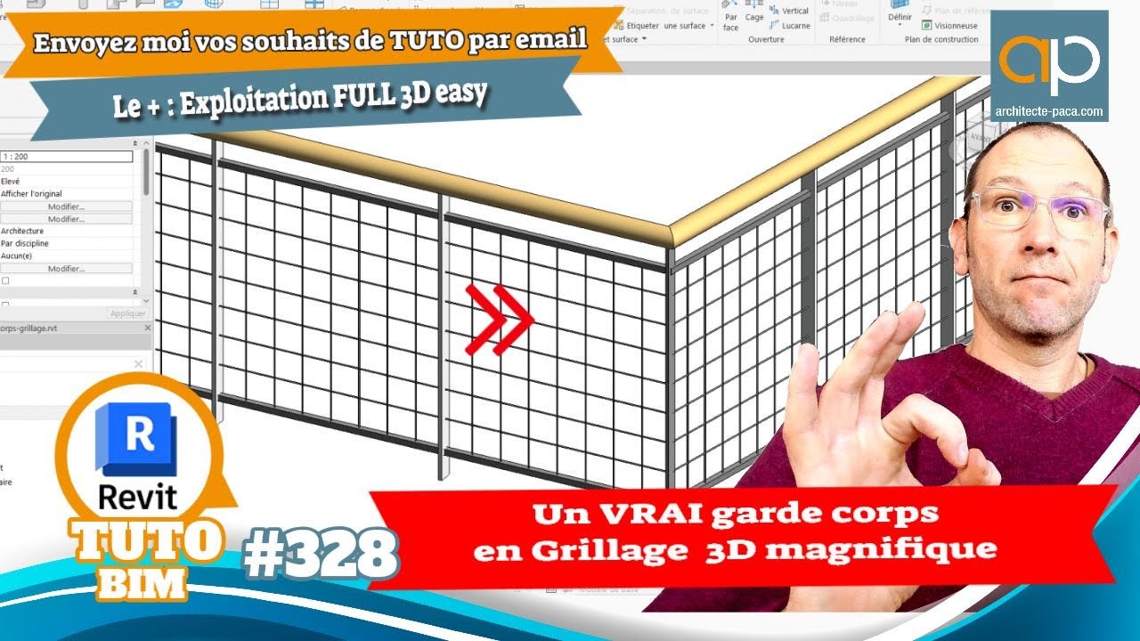 Garde corps grillage 3D avec REVIT Facilement - Astuce ultime TUTO 328