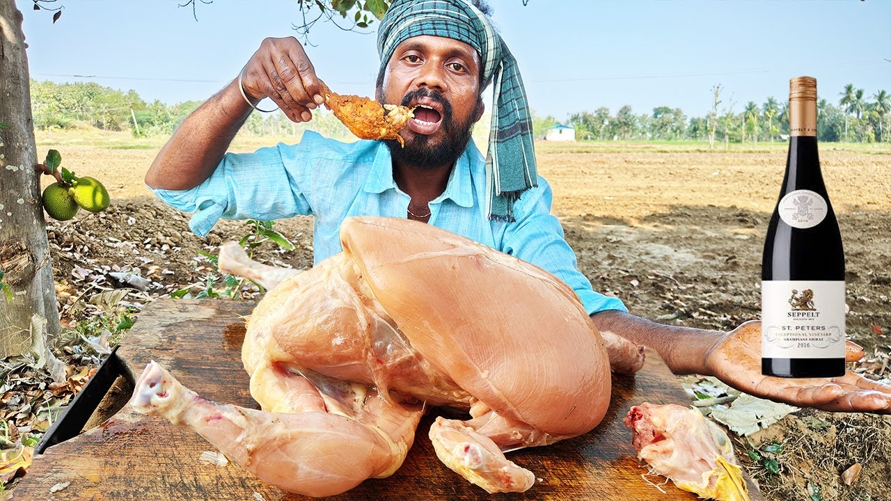 ASMR-RED WINE || CHICKEN THANTHOORI || Village Style Cooking AND Eating