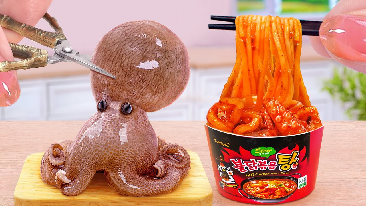 Recipe of Ocean Food 🐙 Korean Mini Octopus Stir Fried with Tomato Sauce 🐙 Tina Mini Cooking