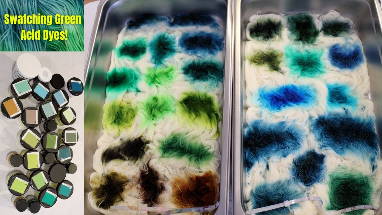 Dyepot PS #58 - Swatching Green Acid Dyes from 5 Brands on Yarn!