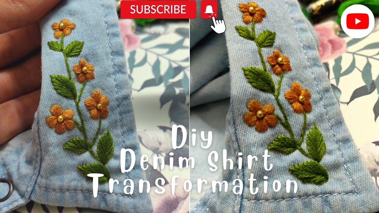 Diy Denim Shirt Embroidery | Denim Shirt Transformation | Easy Collar Embroidery